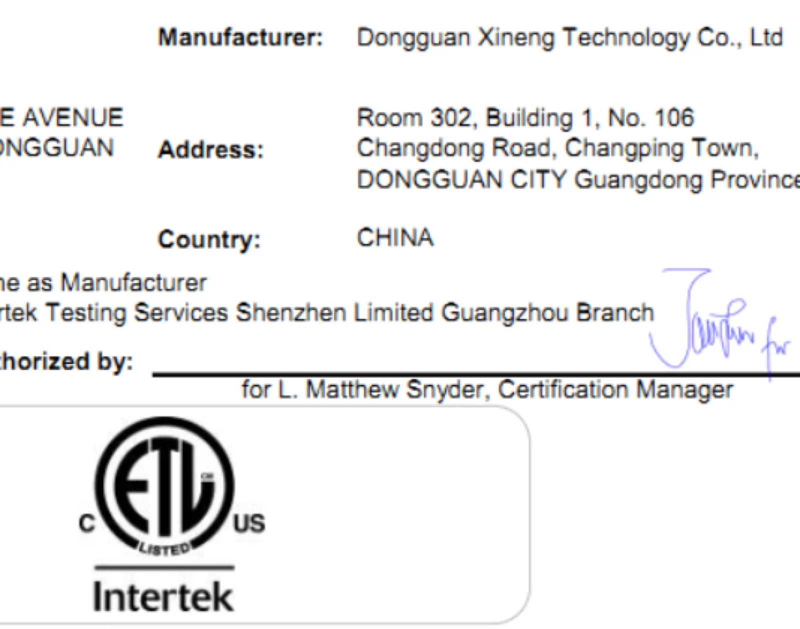 Yiestar ETL (Intertek) certificate